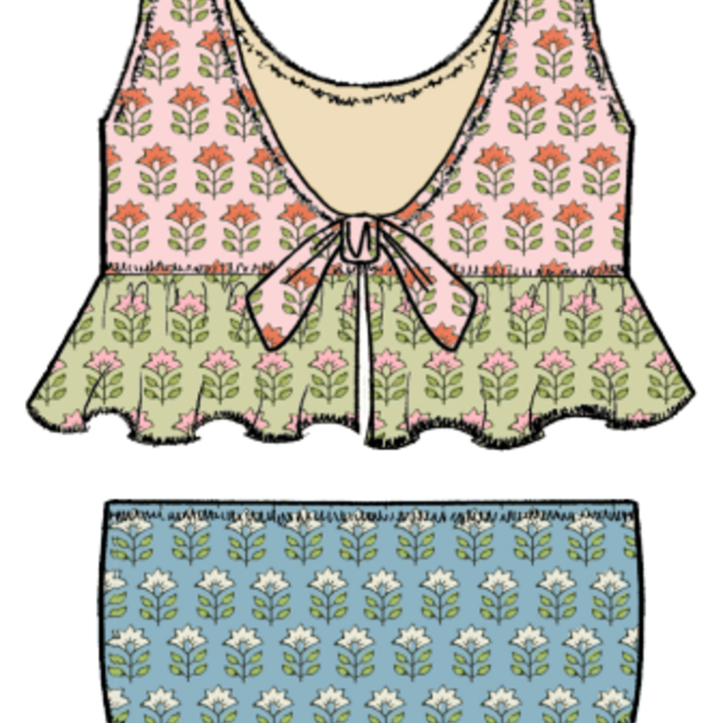 PINK CHICKEN girls palmer tankini - multi prairie block print