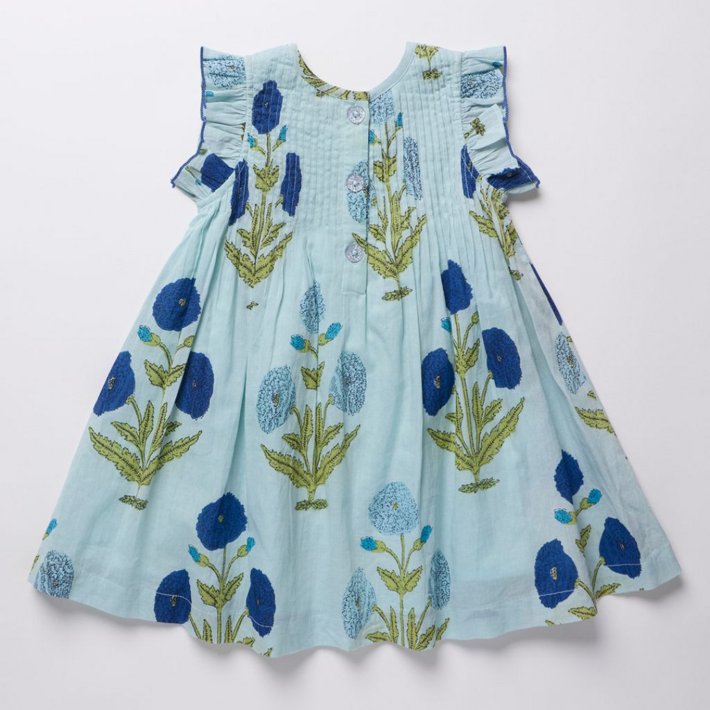 PINK CHICKEN Girls Jaipur Dress-Light Blue Dandelion