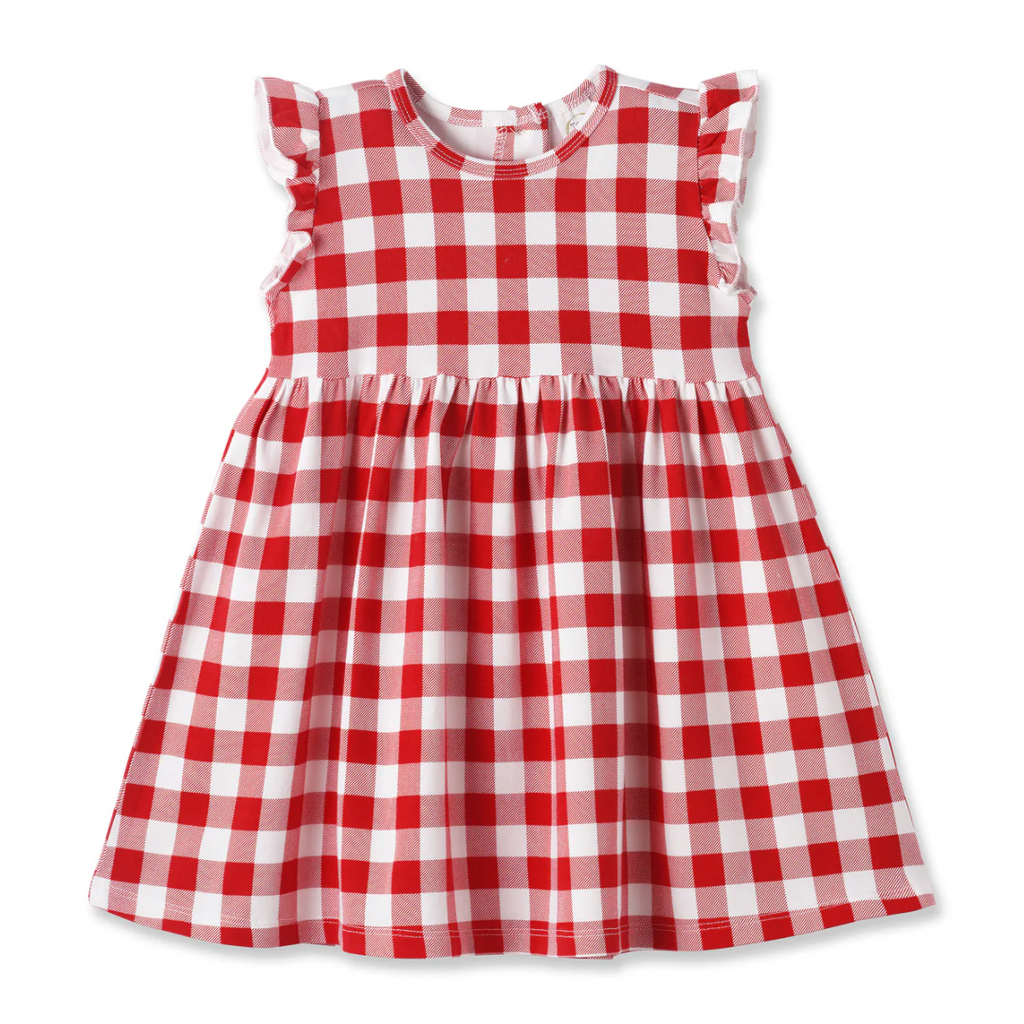 TESA BABE Picnic Plaid-Red Flutter Sleeve Dress