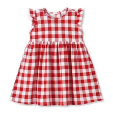 TESA BABE Picnic Plaid-Red Flutter Sleeve Dress