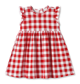 TESA BABE Picnic Plaid-Red Flutter Sleeve Dress