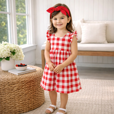 TESA BABE Picnic Plaid-Red Flutter Sleeve Dress