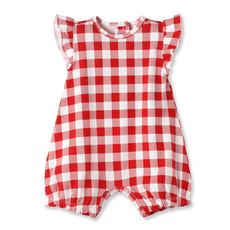 TESA BABE Picnic Plaid-Red Soft Bamboo Bubble Romper