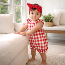 TESA BABE Picnic Plaid-Red Soft Bamboo Bubble Romper