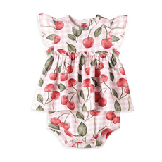 TESA BABE Cherry Picnic Flutter Sleeve Skirted Bodysuit
