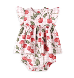 TESA BABE Cherry Picnic Flutter Sleeve Skirted Bodysuit