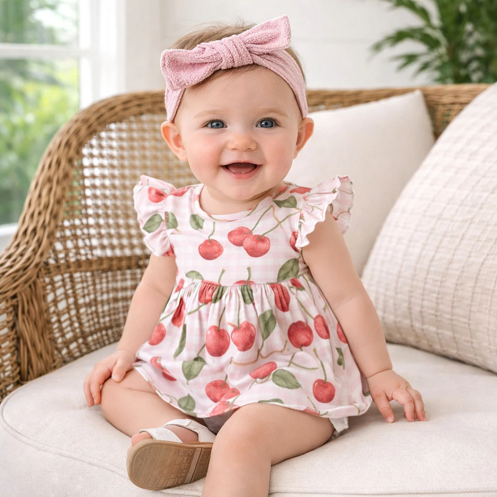 TESA BABE Cherry Picnic Flutter Sleeve Skirted Bodysuit