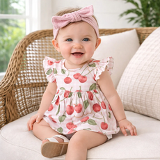 TESA BABE Cherry Picnic Flutter Sleeve Skirted Bodysuit