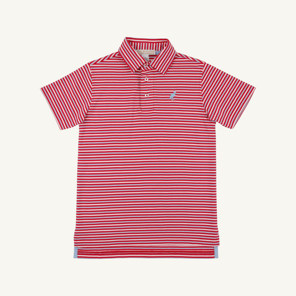 THE BEAUFORT BONNET COMPANY PRIM & PROPER POLO SS-PIMA Sumner County Stripe (Rich Red/Blue)