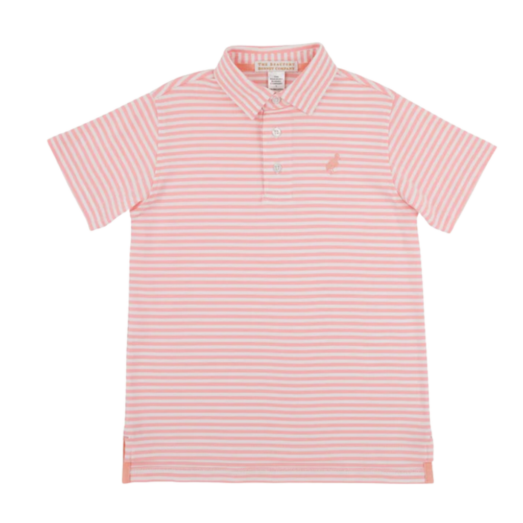 THE BEAUFORT BONNET COMPANY PRIM AND PROPER POLO SS-PIMA Sanibel Salmon Stripe/Pompano Peach