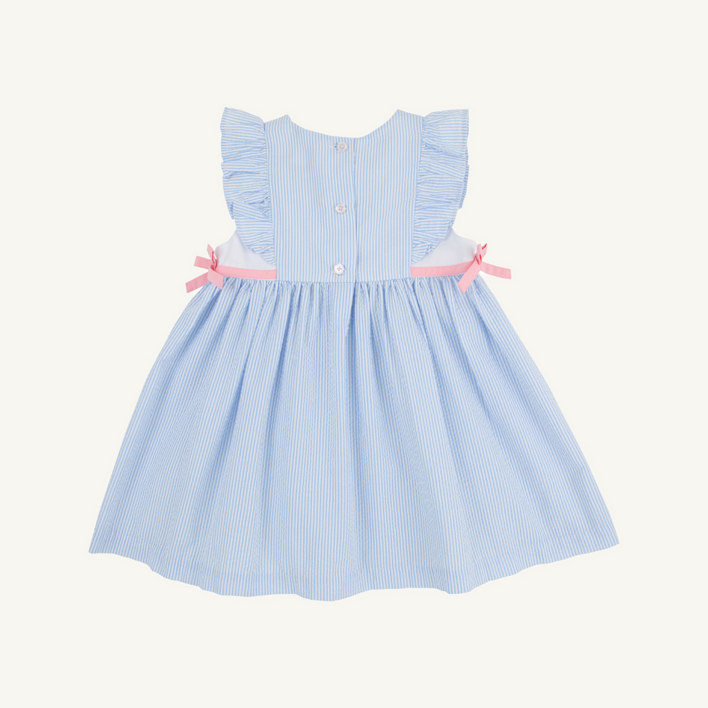 THE BEAUFORT BONNET COMPANY PAMMY'S PINAFORE DRESS Breakers Blue Seersucker/Sandpearl Pink