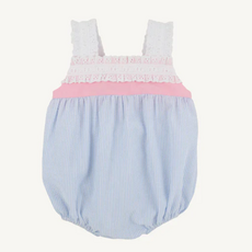 THE BEAUFORT BONNET COMPANY Babs Bubble-Blue Seersucker with Sandpearl Pink