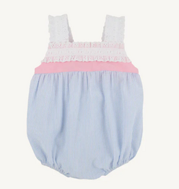 THE BEAUFORT BONNET COMPANY Babs Bubble-Blue Seersucker with Sandpearl Pink