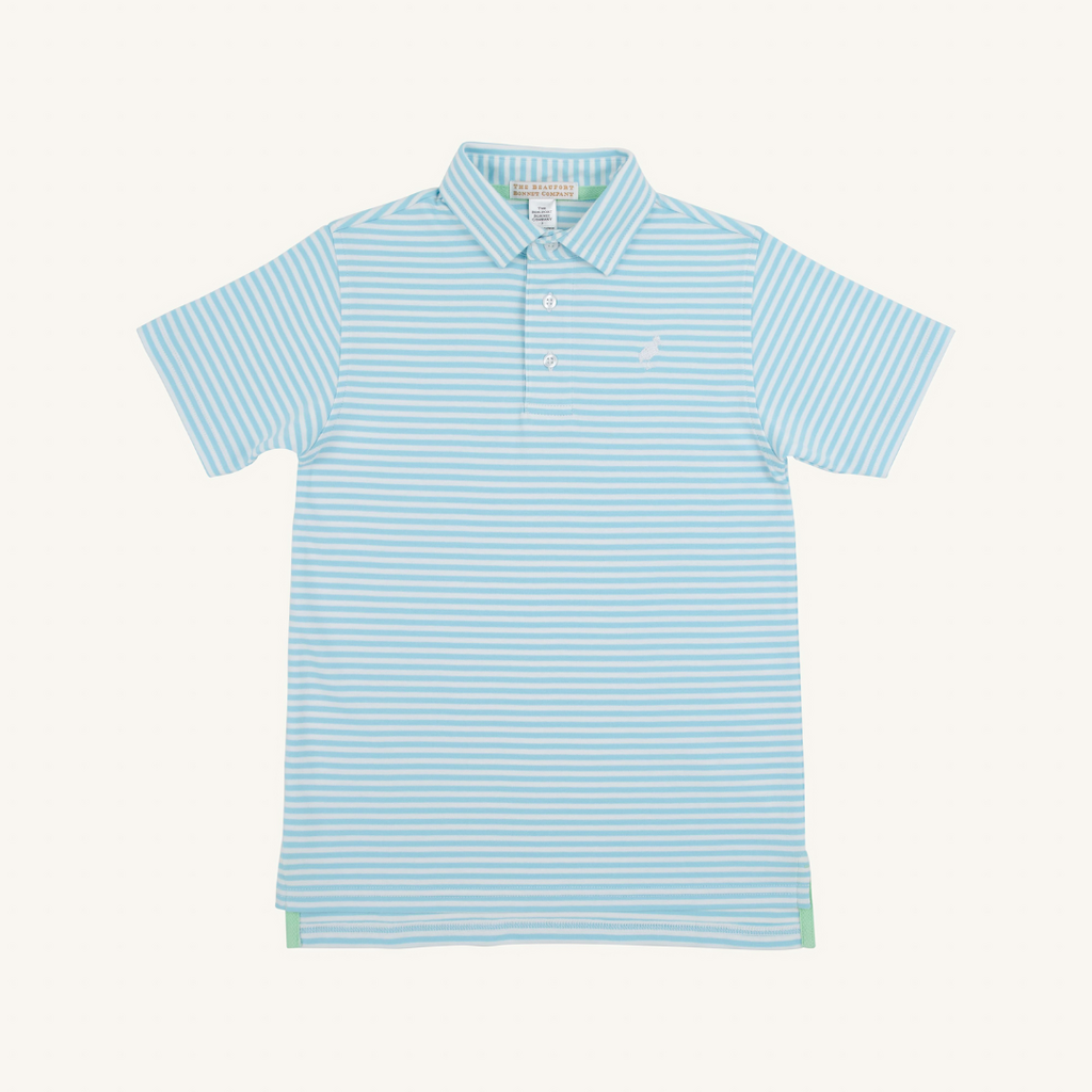 THE BEAUFORT BONNET COMPANY Prim and Proper Polo SS-Pima Brookline Blue Stripe/Worth Ave White