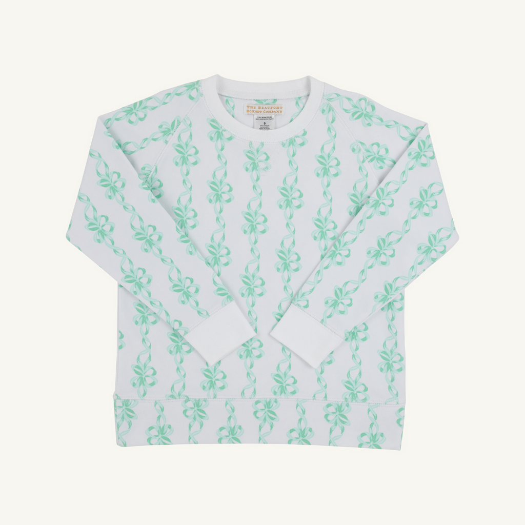 THE BEAUFORT BONNET COMPANY CASSIDY COMFY CREWNECK Befitting Bows/Worth Ave White