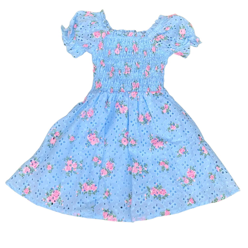 FLOWERS BY ZOE Aqua Eyelet Dress Roses