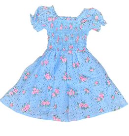 FLOWERS BY ZOE Aqua Eyelet Dress Roses