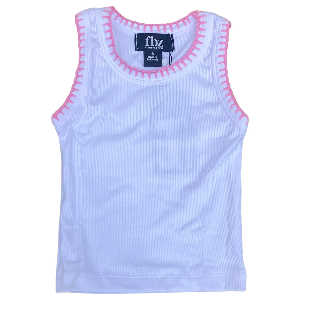 FLOWERS BY ZOE White Top w/Pink Trim