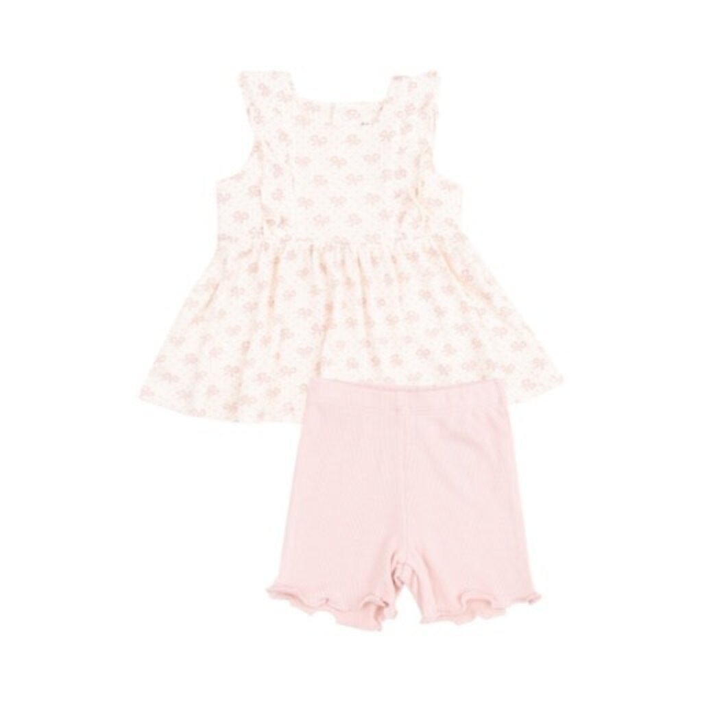 ANGEL DEAR Vintage Mini Bows Square Neck Ruffle Tank and Bike Short