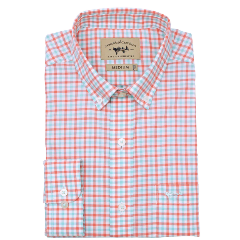 COASTAL COTTON CLOTHING Youth Coral Bay Gingham LS Sport Shirt