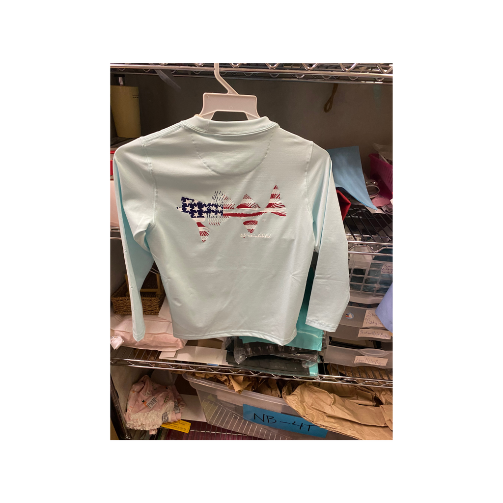 COASTAL COTTON CLOTHING Youth Ice Blue Flag Performance LS Tee