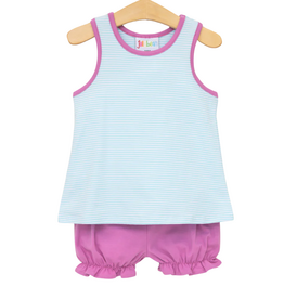 JELLY BEAN Abby Bow Back Bloomer Set-Aqua Stripe & Fuchsia