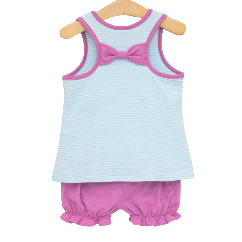JELLY BEAN Abby Bow Back Bloomer Set-Aqua Stripe & Fuchsia