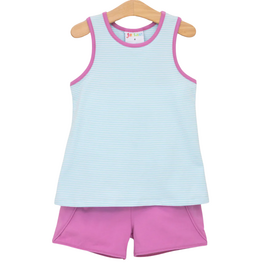 JELLY BEAN Abby Bow Back Short Set-Aqua Stripe & Fuchsia