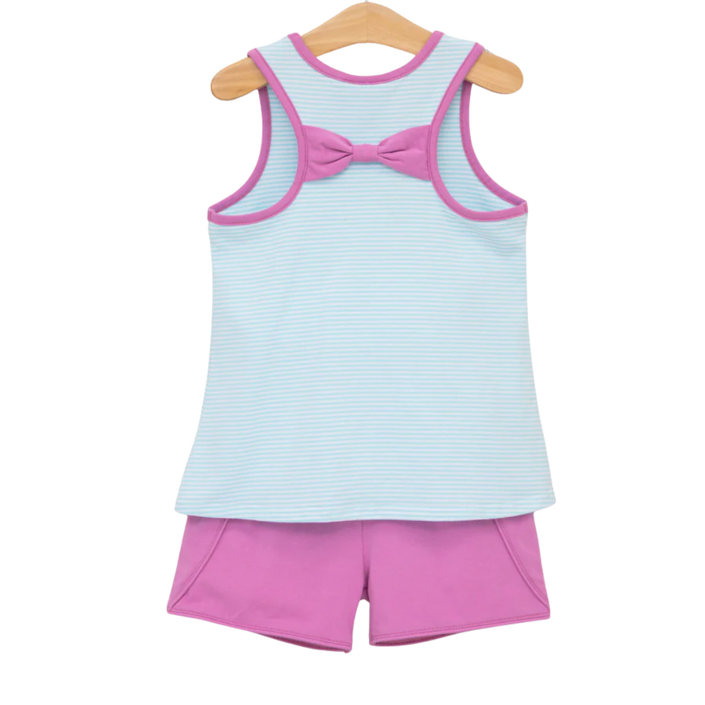 JELLY BEAN Abby Bow Back Short Set-Aqua Stripe & Fuchsia