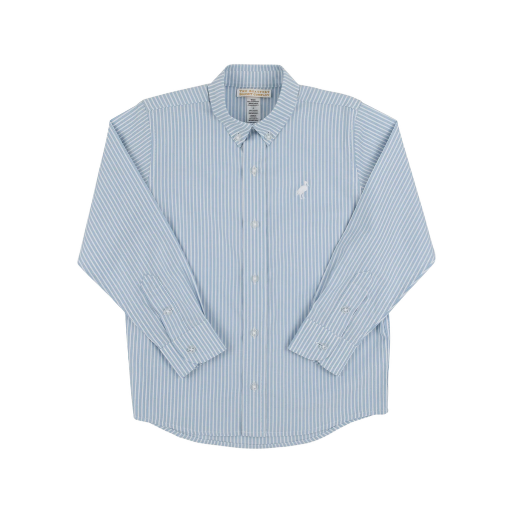THE BEAUFORT BONNET COMPANY DEANS LIST DRESS SHIRT-OXFORD Barrington Blue Stripe/Worth White