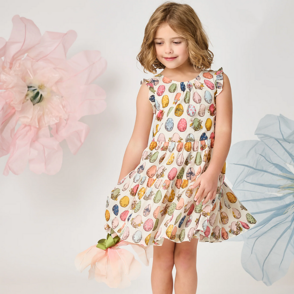 PINK CHICKEN Girls Eloise Ruffle Dress - Multi Eggs