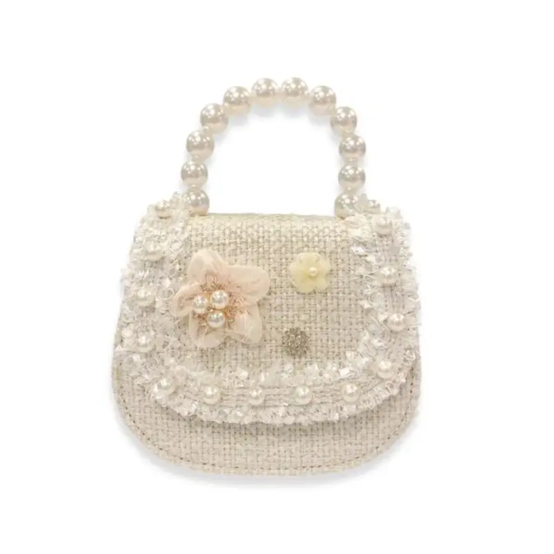 DOE A DEAR FLORAL DECOR TWEED PURSE - CREAM