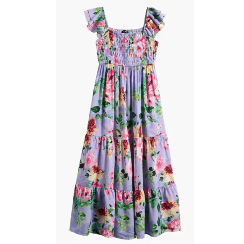 AVA & YELLY GIRL'S FLORAL MAXI DRESS-PURPLE
