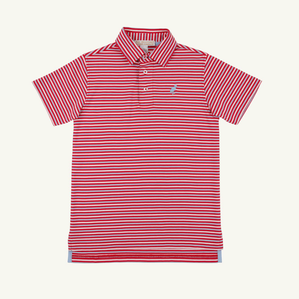 THE BEAUFORT BONNET COMPANY PRIM & PROPER POLO SS-PIMA Sumner County Stripe (Rich Red/Blue)