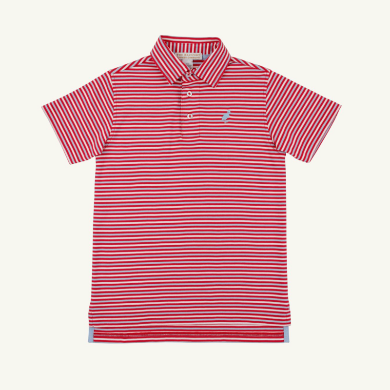 THE BEAUFORT BONNET COMPANY PRIM & PROPER POLO SS-PIMA Sumner County Stripe (Rich Red/Blue)