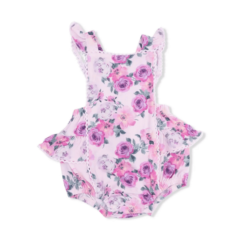 ANGEL DEAR Ric Rac Ruffle Sunsuit - Rose Abundance