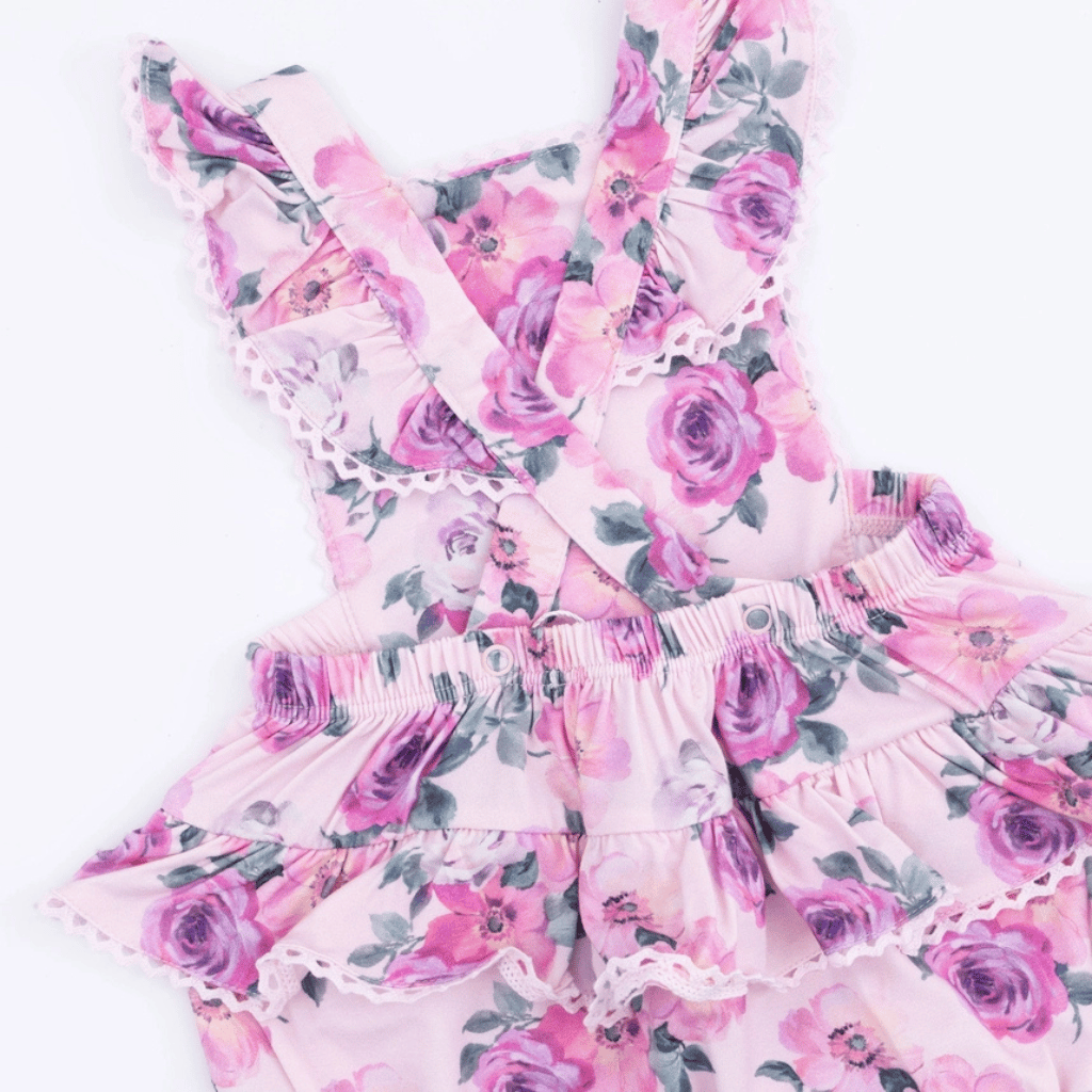 ANGEL DEAR Ric Rac Ruffle Sunsuit - Rose Abundance