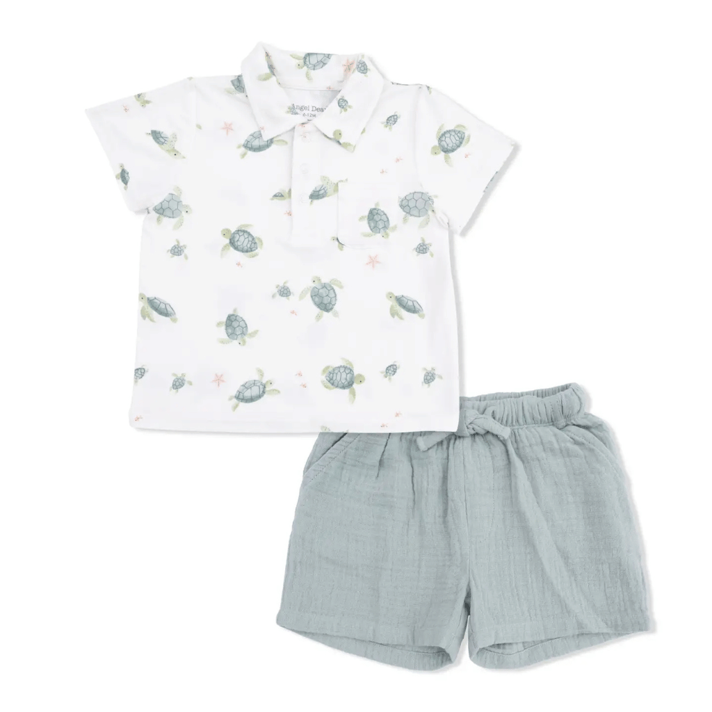 ANGEL DEAR Polo with Casual Short - Sea Turtles