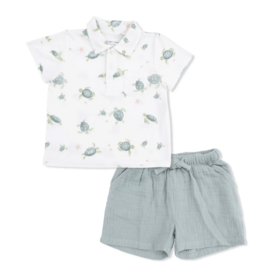 ANGEL DEAR Polo with Casual Short - Sea Turtles