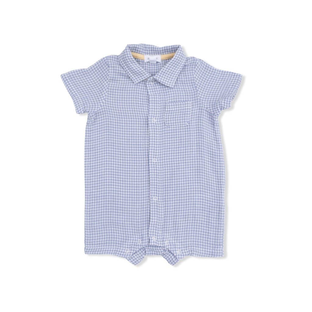 ANGEL DEAR Polo Shortie - Micro Gingham Blue Blizzard