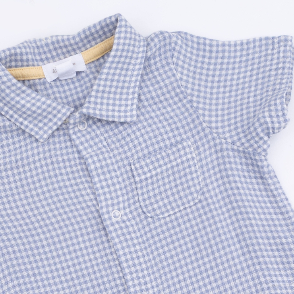 ANGEL DEAR Polo Shortie - Micro Gingham Blue Blizzard