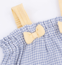ANGEL DEAR Top with Bows & Rfl Leg Bloomer - Micro Gingham Blue Blizzard