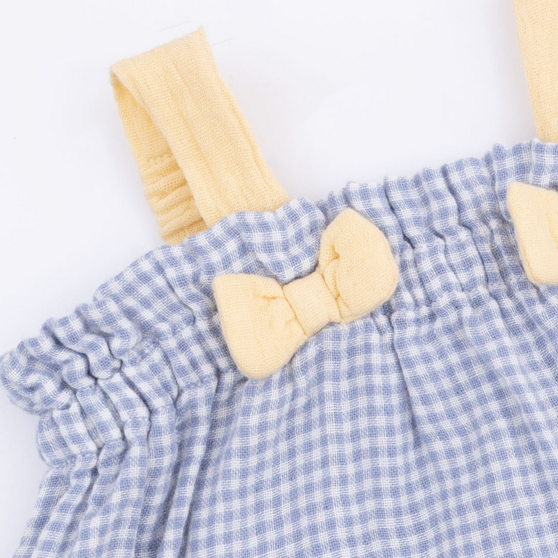 ANGEL DEAR Top with Bows & Rfl Leg Bloomer - Micro Gingham Blue Blizzard