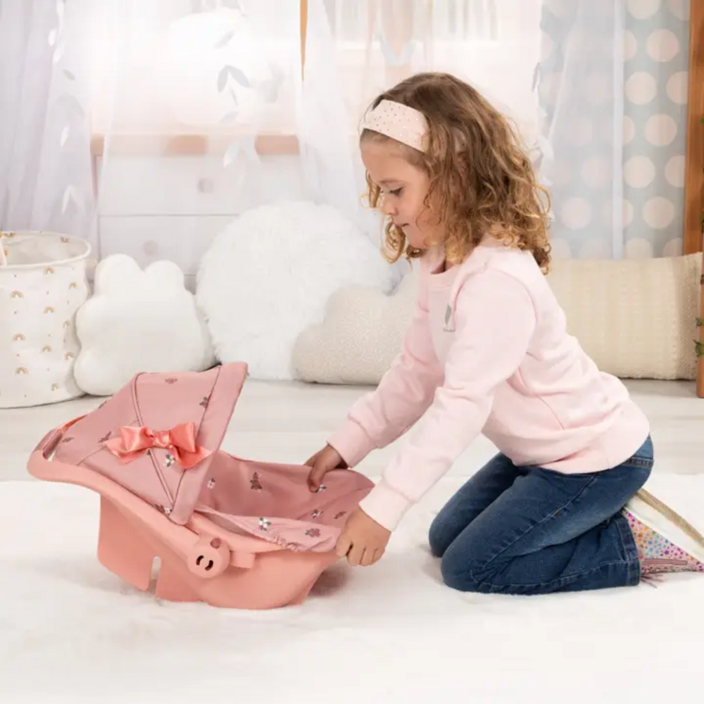 FLAT RIVER GROUP Bayer Design Dolls: Deluxe Car Seat - Coral Pink Floral
