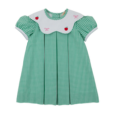 THE BEAUFORT BONNET COMPANY FRENCHY FROCK-Gibson Island Green Mini Gingham/White/Apples & Bows