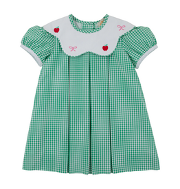THE BEAUFORT BONNET COMPANY FRENCHY FROCK-Gibson Island Green Mini Gingham/White/Apples & Bows