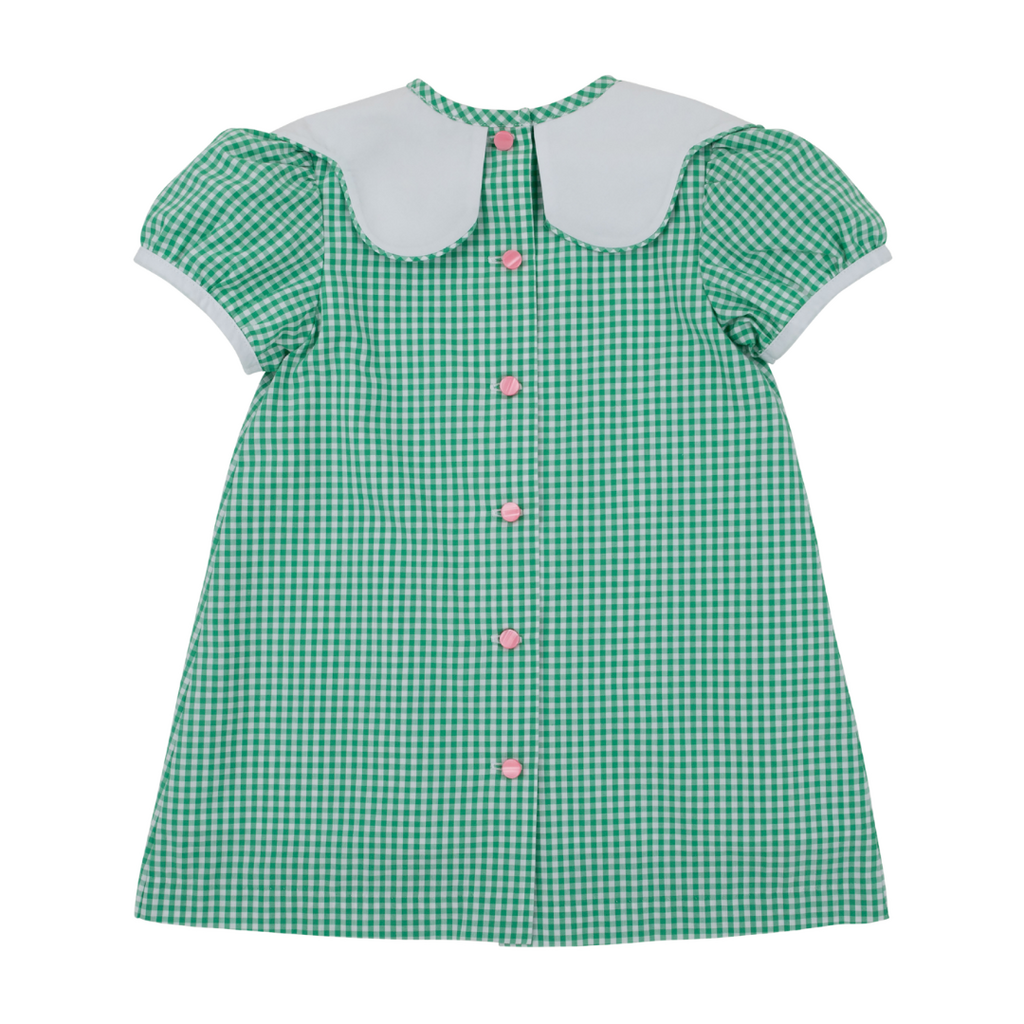 THE BEAUFORT BONNET COMPANY FRENCHY FROCK-Gibson Island Green Mini Gingham/White/Apples & Bows