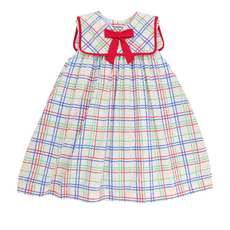 THE BEAUFORT BONNET COMPANY SLEEVELESS STEWART'S SQUARE COLLAR DRESS-Windowpane/Rich. Red