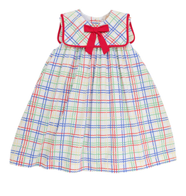 THE BEAUFORT BONNET COMPANY SLEEVELESS STEWART'S SQUARE COLLAR DRESS-Windowpane/Rich. Red
