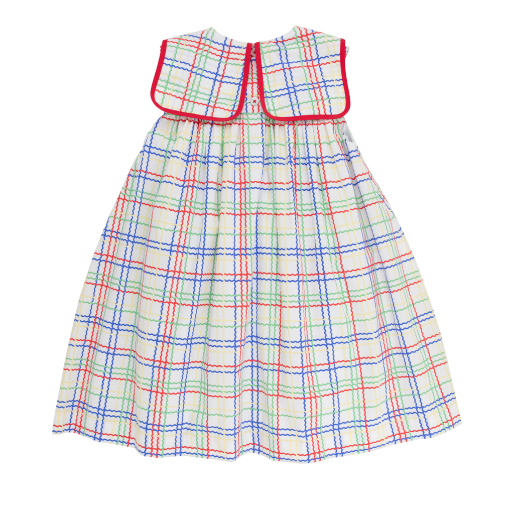 THE BEAUFORT BONNET COMPANY SLEEVELESS STEWART'S SQUARE COLLAR DRESS-Windowpane/Rich. Red